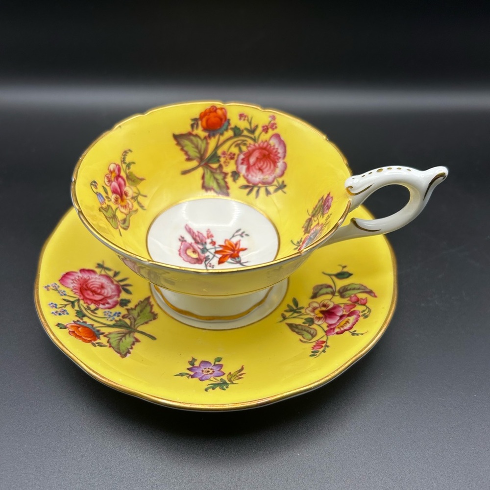 Vintage Rare Coalport Floral Yellow Tea Cup and Saucer Set